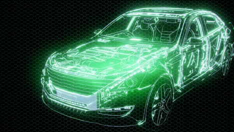 Holographic-animation-of-3D-wireframe-car-model-with-engine